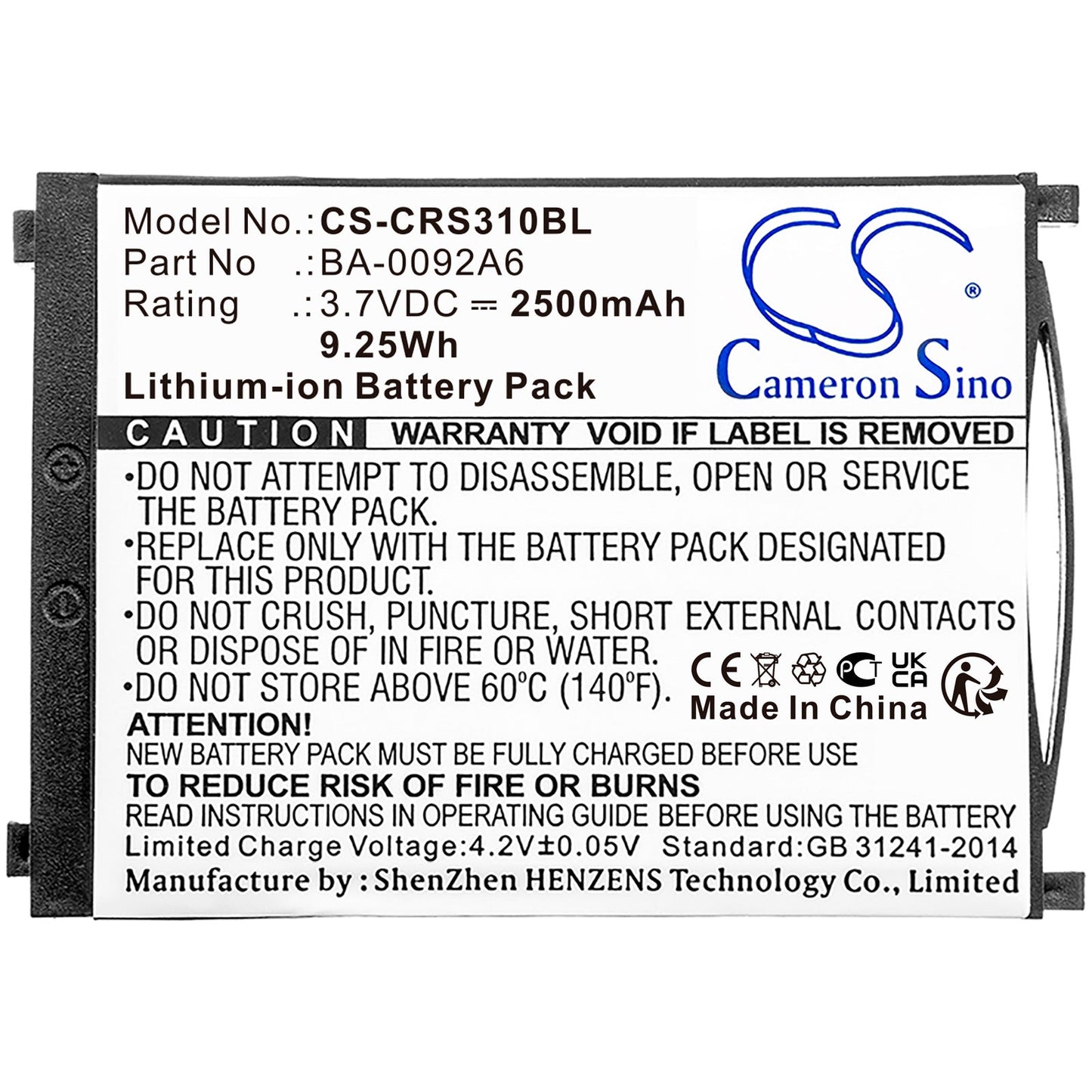Replacement Battery for CipherLAB RS31 – Barcode Scanner – 2500mAh / 9.25Wh / 3.7V