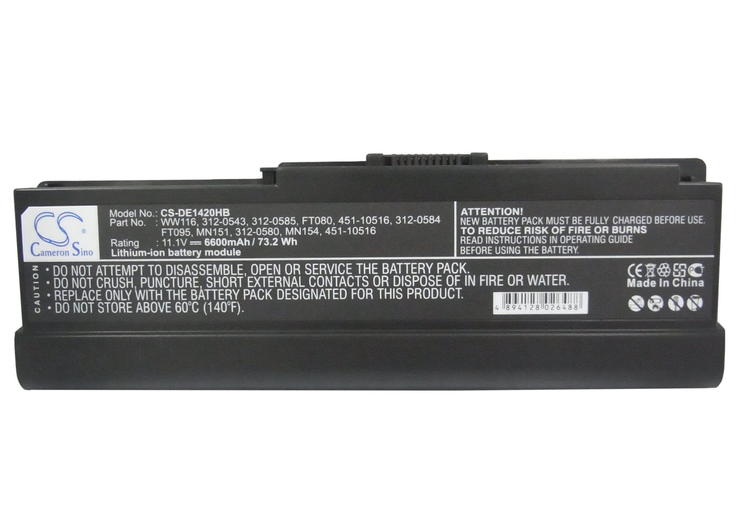 Replacement Battery for DELL Inspiron 1420 – Notebook, Laptop – 6600mAh / 11.1V