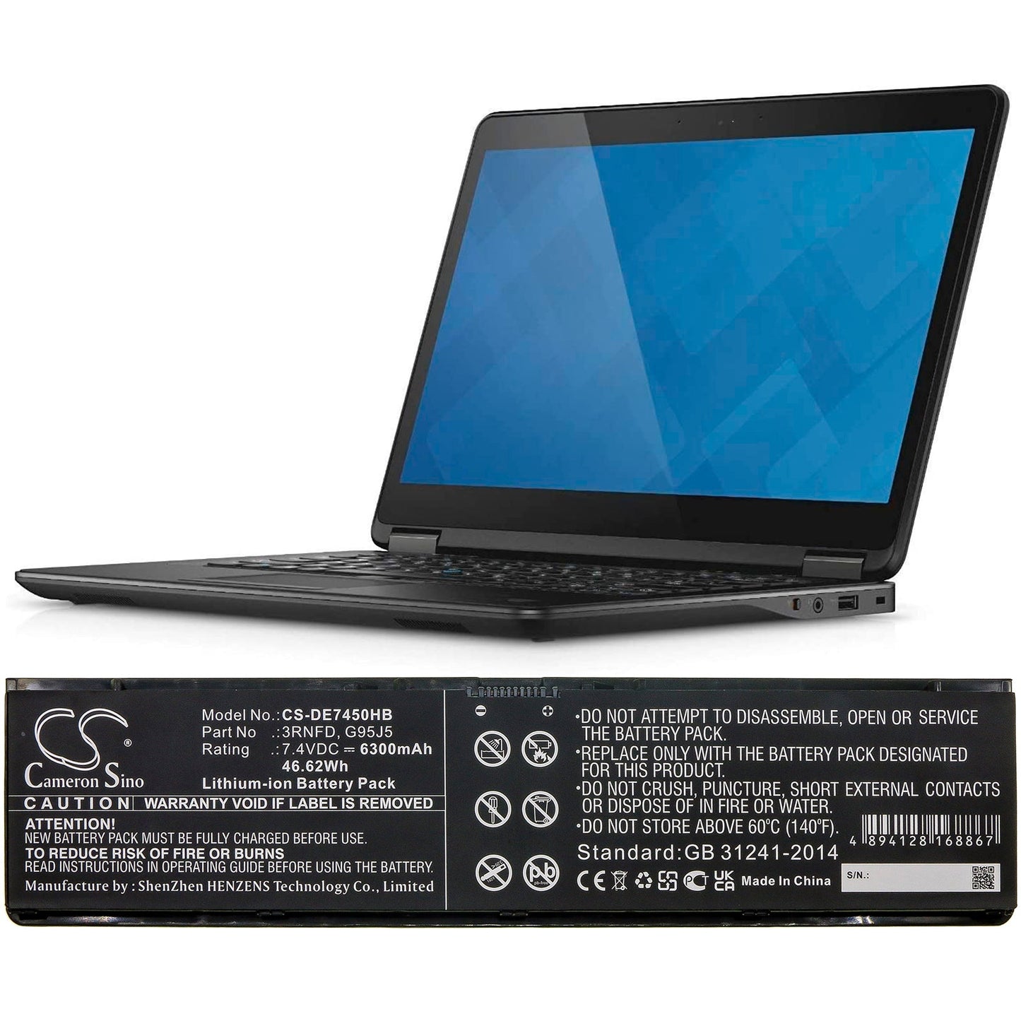 Replacement Battery for DELL Latitude E7250 – Notebook, Laptop – 6300mAh / 46.62Wh / 7.4V