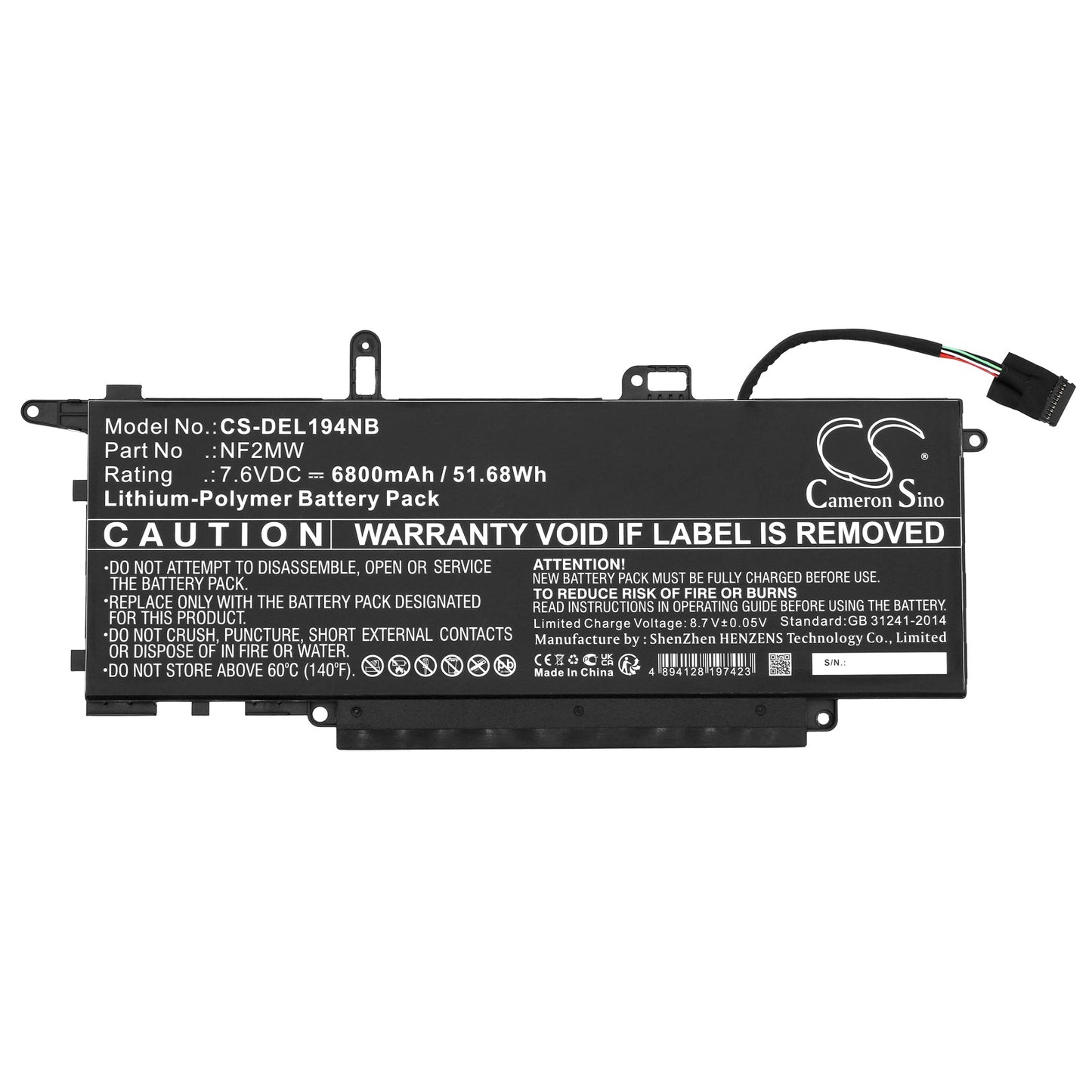 Replacement Battery for DELL Latitude 14 9410 27M6V – Notebook, Laptop – 6800mAh / 51.68Wh / 7.6V