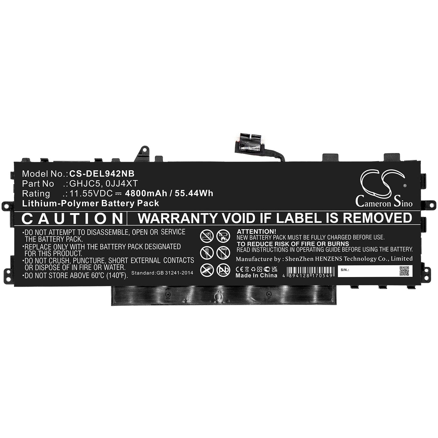 Replacement Battery for DELL Latitude 9420 2-in-1 – Notebook, Laptop – 4800mAh / 55.44Wh / 11.55V