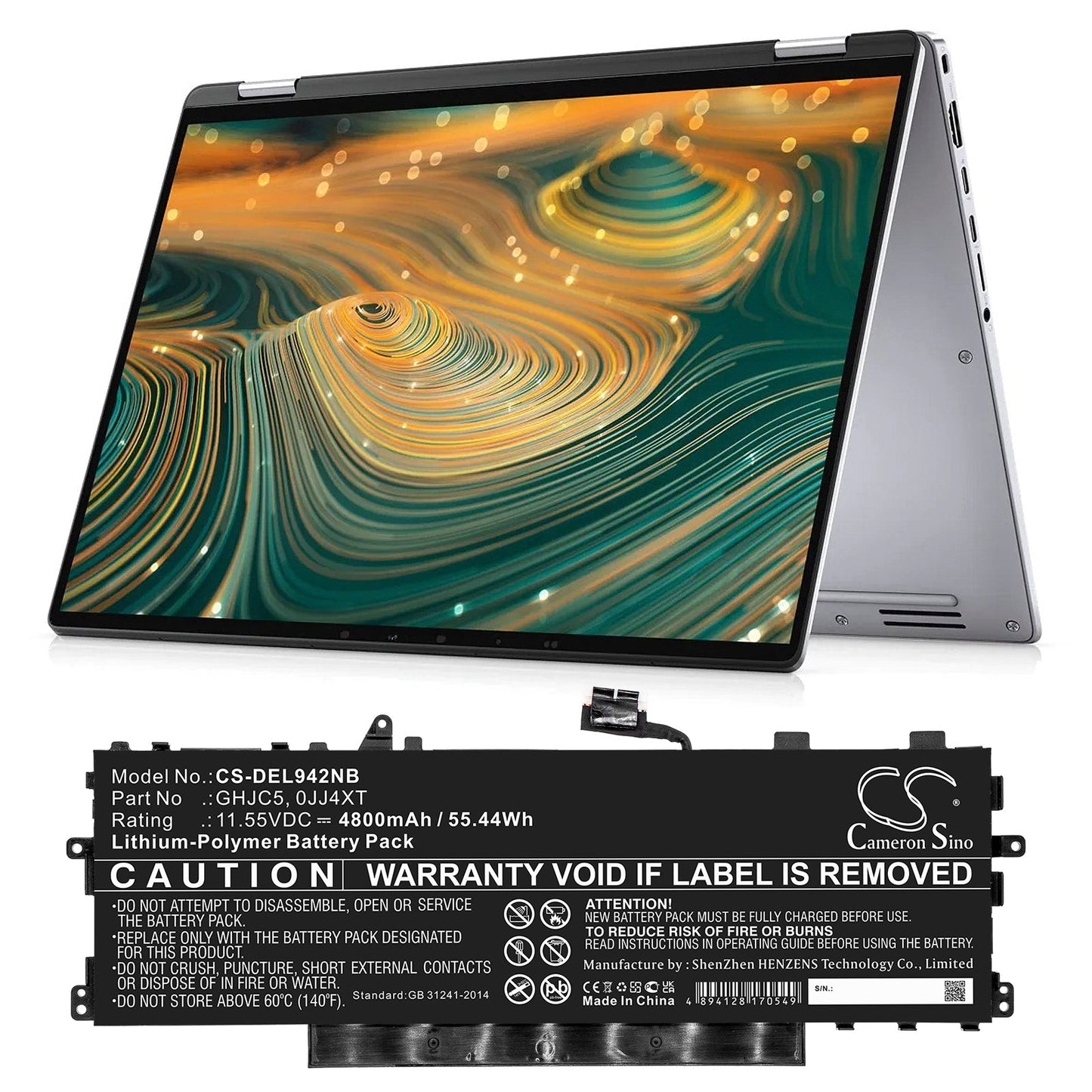 Replacement Battery for DELL Latitude 9420 2-in-1 – Notebook, Laptop – 4800mAh / 55.44Wh / 11.55V