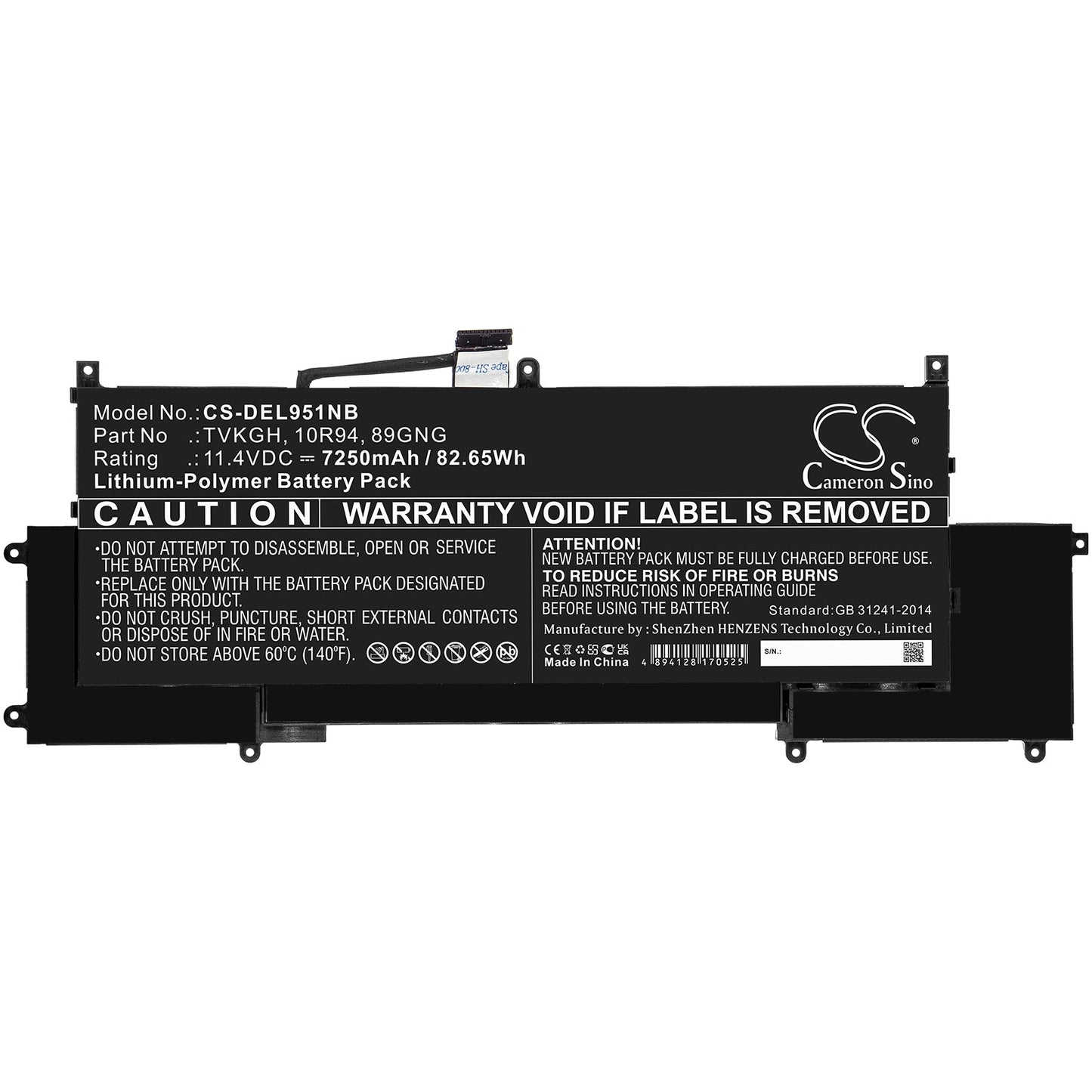 Replacement Battery for DELL Latitude 9510 2-in-1 – Notebook, Laptop – 7250mAh / 82.65Wh / 11.4V