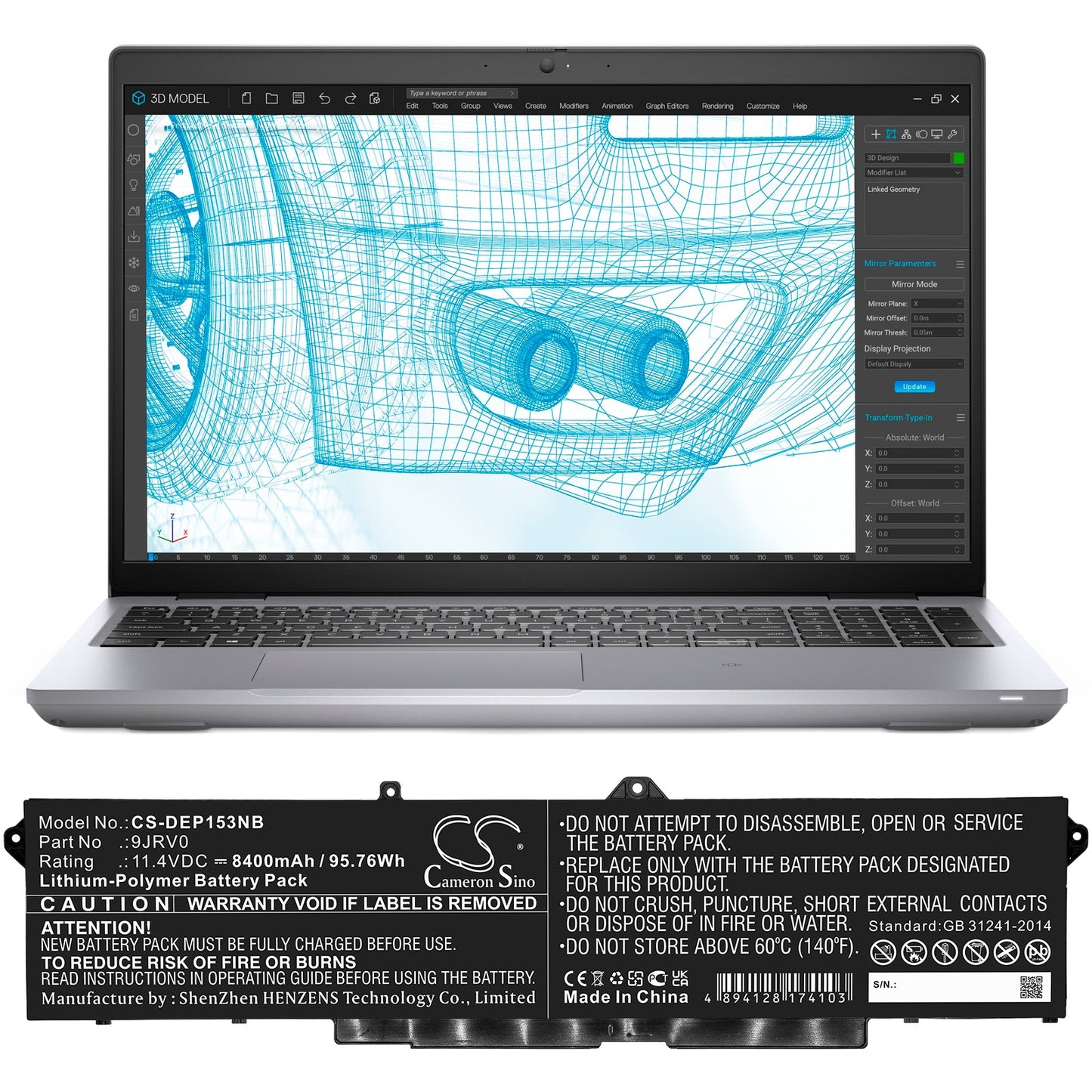 Replacement Battery for DELL Precision 15 3561 – Notebook, Laptop – 8400mAh / 95.76Wh / 11.4V