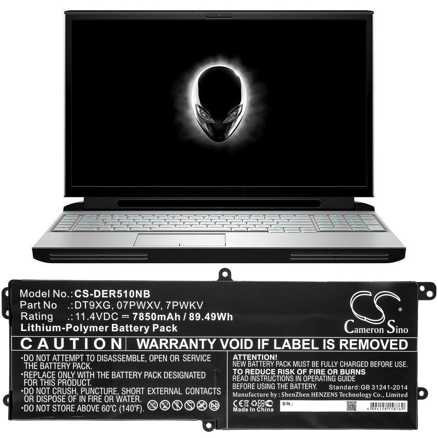Replacement Battery for DELL  Alienware Area 51m ALWA51M-D17 – Notebook, Laptop – 7850mAh / 89.49Wh / 11.4V