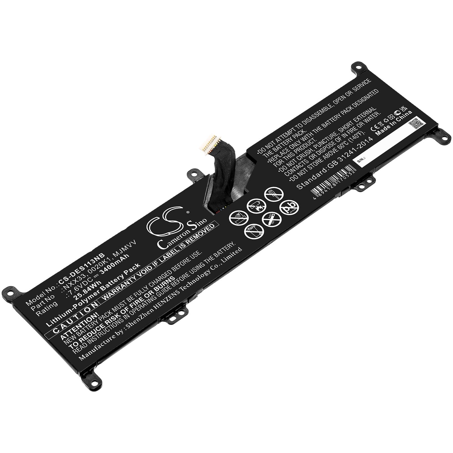 Replacement Battery for DELL  Inspiron 11 3195 2-in-1 – Notebook, Laptop – 3400mAh / 25.84Wh / 7.6V