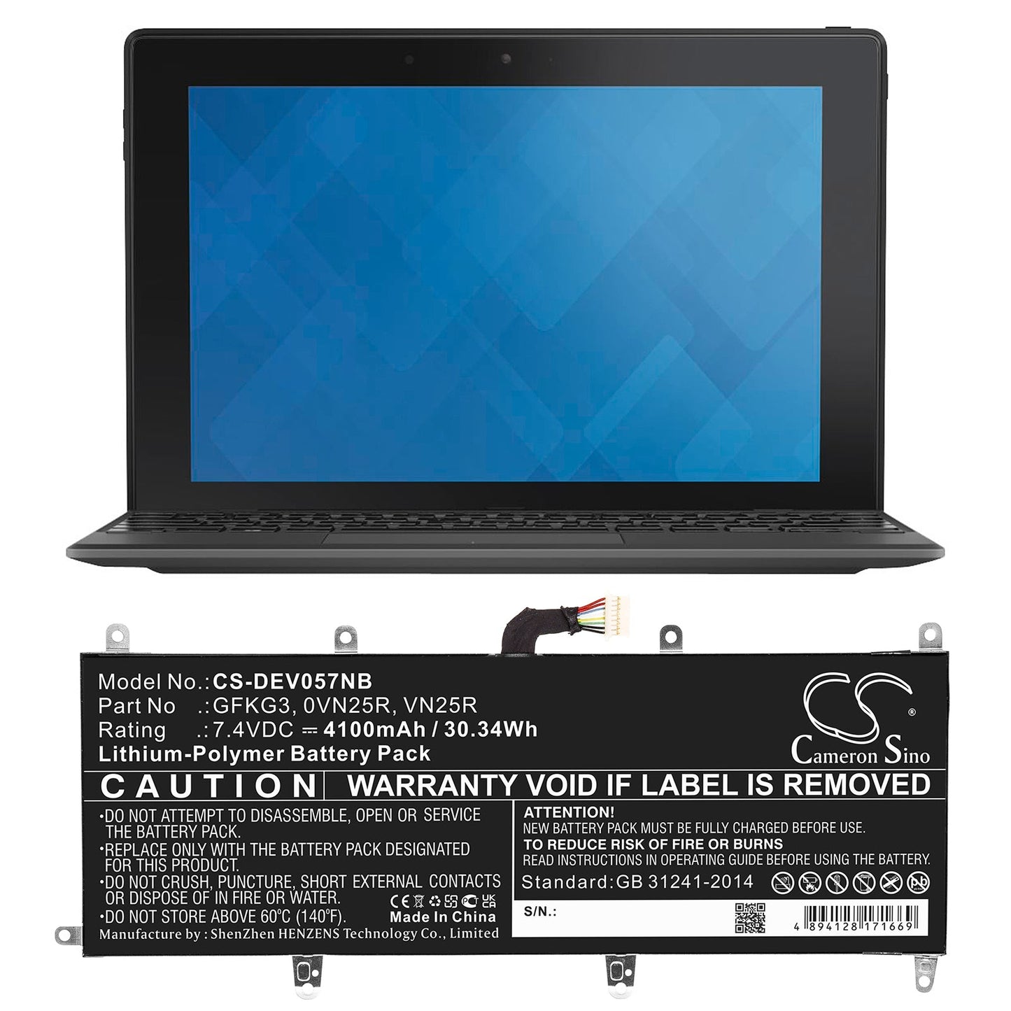 Replacement Battery for DELL  Venue 10 Pro – Notebook, Laptop – 4100mAh / 30.34Wh / 7.4V