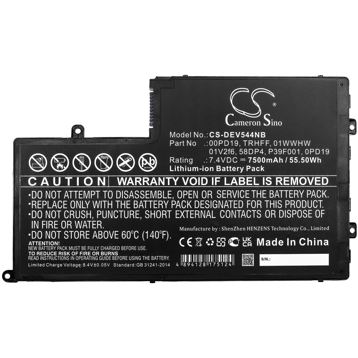 Replacement Battery for DELL  Dl011307-prr13g01 – Notebook, Laptop – 7500mAh / 55.50Wh / 7.4V