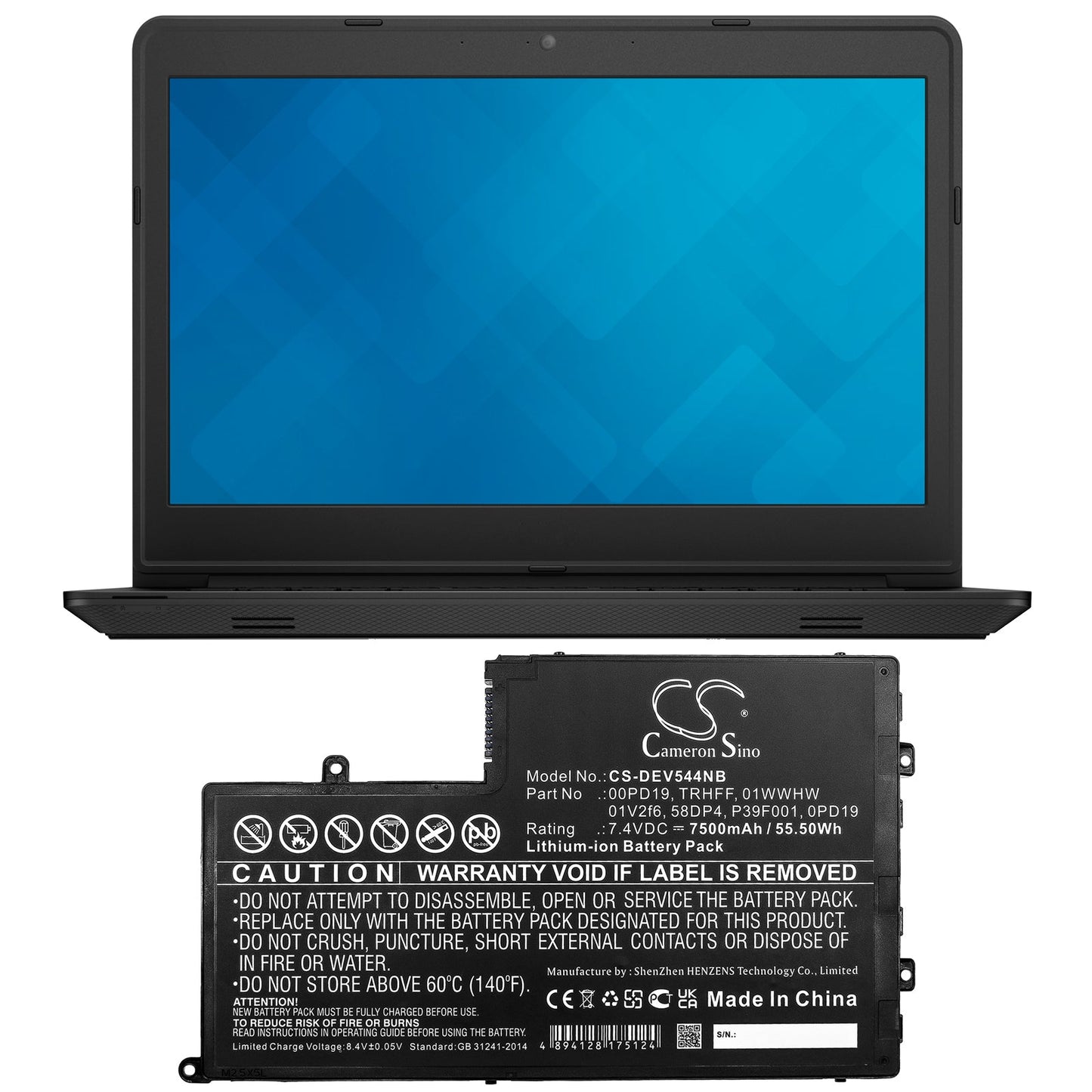 Replacement Battery for DELL  Dl011307-prr13g01 – Notebook, Laptop – 7500mAh / 55.50Wh / 7.4V
