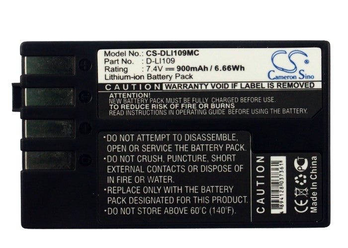 Replacement Battery for PENTAX K2 – Camera – 900mAh / 6.66Wh / 7.4V