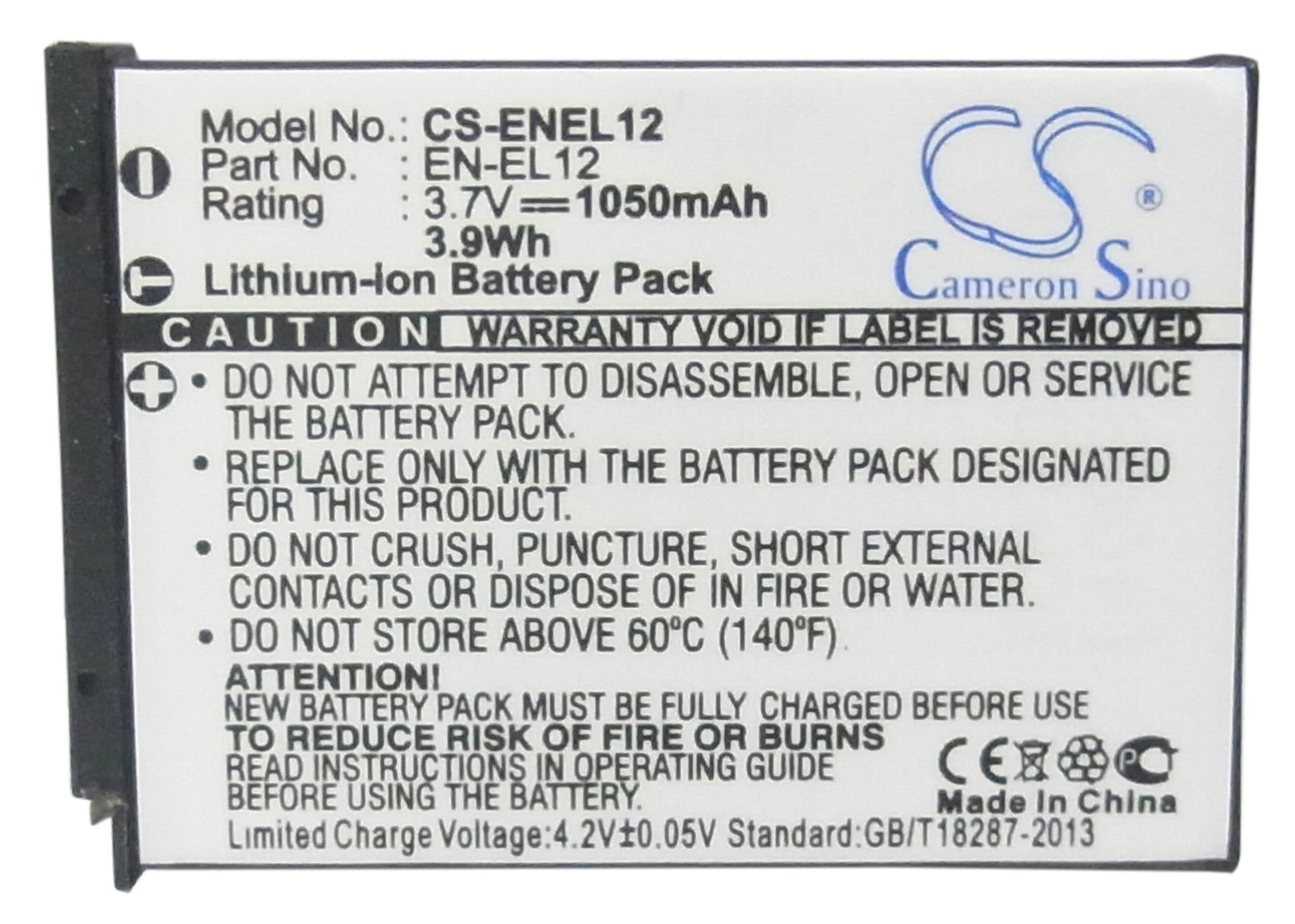 Replacement Battery for NIKON 
Coolpix AW100s – Camera – 1050mAh / 3.89Wh / 3.7V