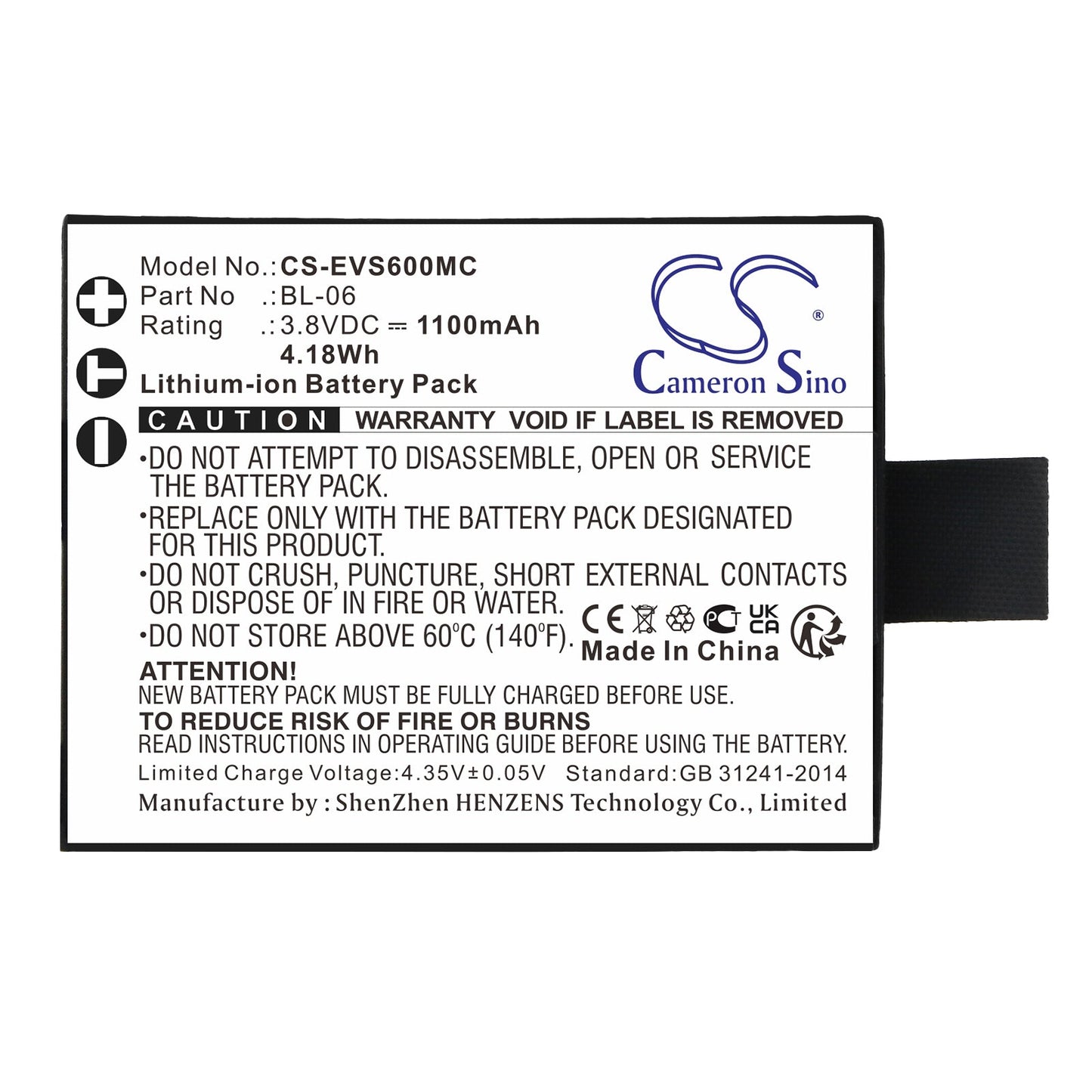 Replacement Battery for EZVIZ S1c – Camera – 1100mAh / 4.18Wh / 3.8V