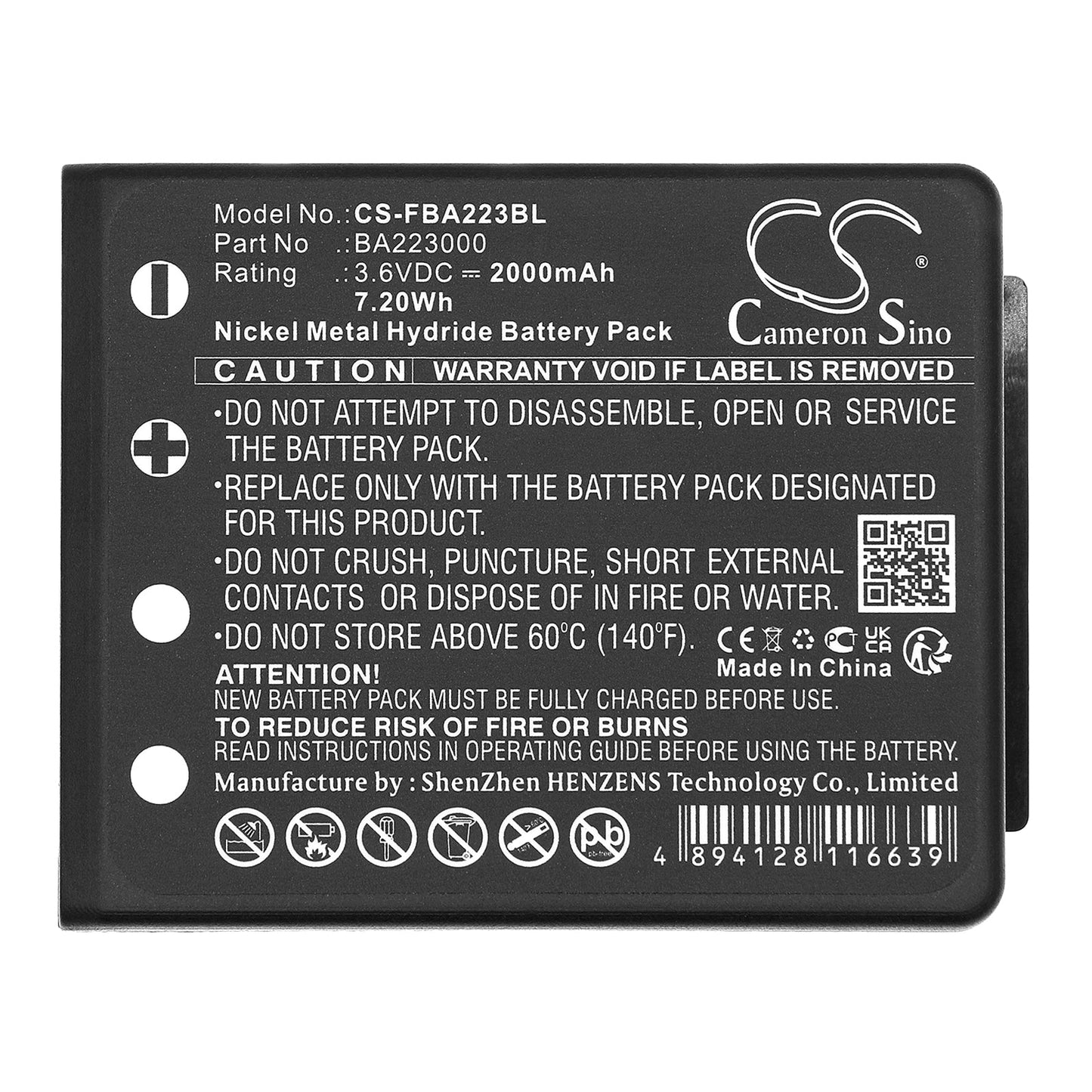 Replacement Battery for HBC FBFUB09N – Crane Remote Control – 2000mAh / 7.20Wh / 3.6V