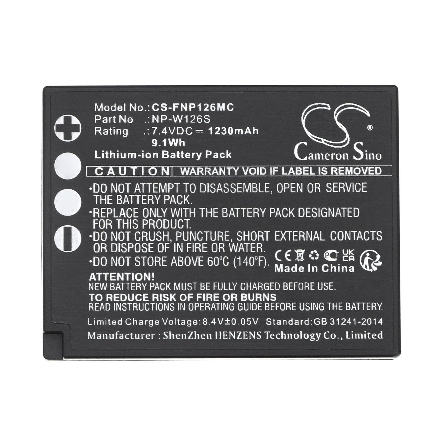 Replacement Battery for Fujifilm FinePix HS30 – Camera – 1230mAh / 9.1Wh / 7.4V