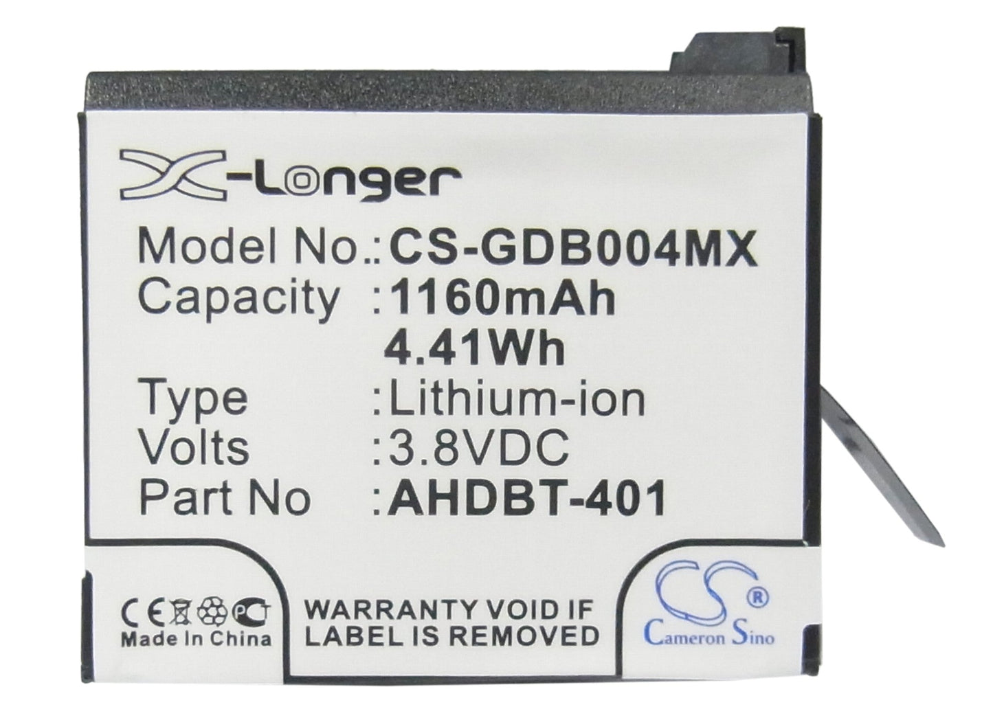 Replacement Battery for Gopro Hero 4 – Camera – 1160mAh / 4.41Wh / 3.8V