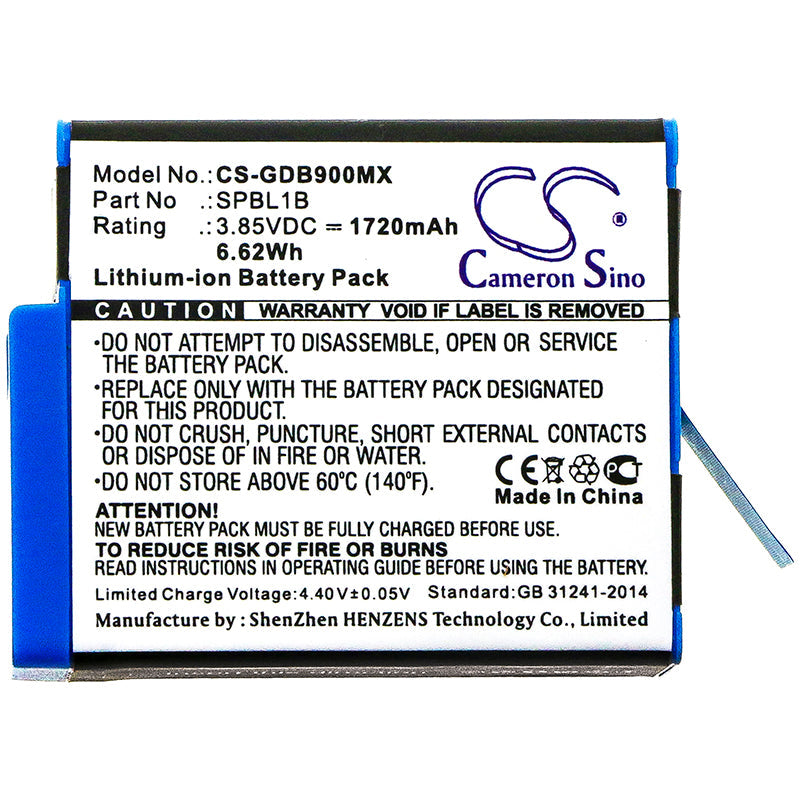 Replacement Battery for Gopro AHDBT-901 – Camera – 1720mAh / 6.62Wh / 3.85V