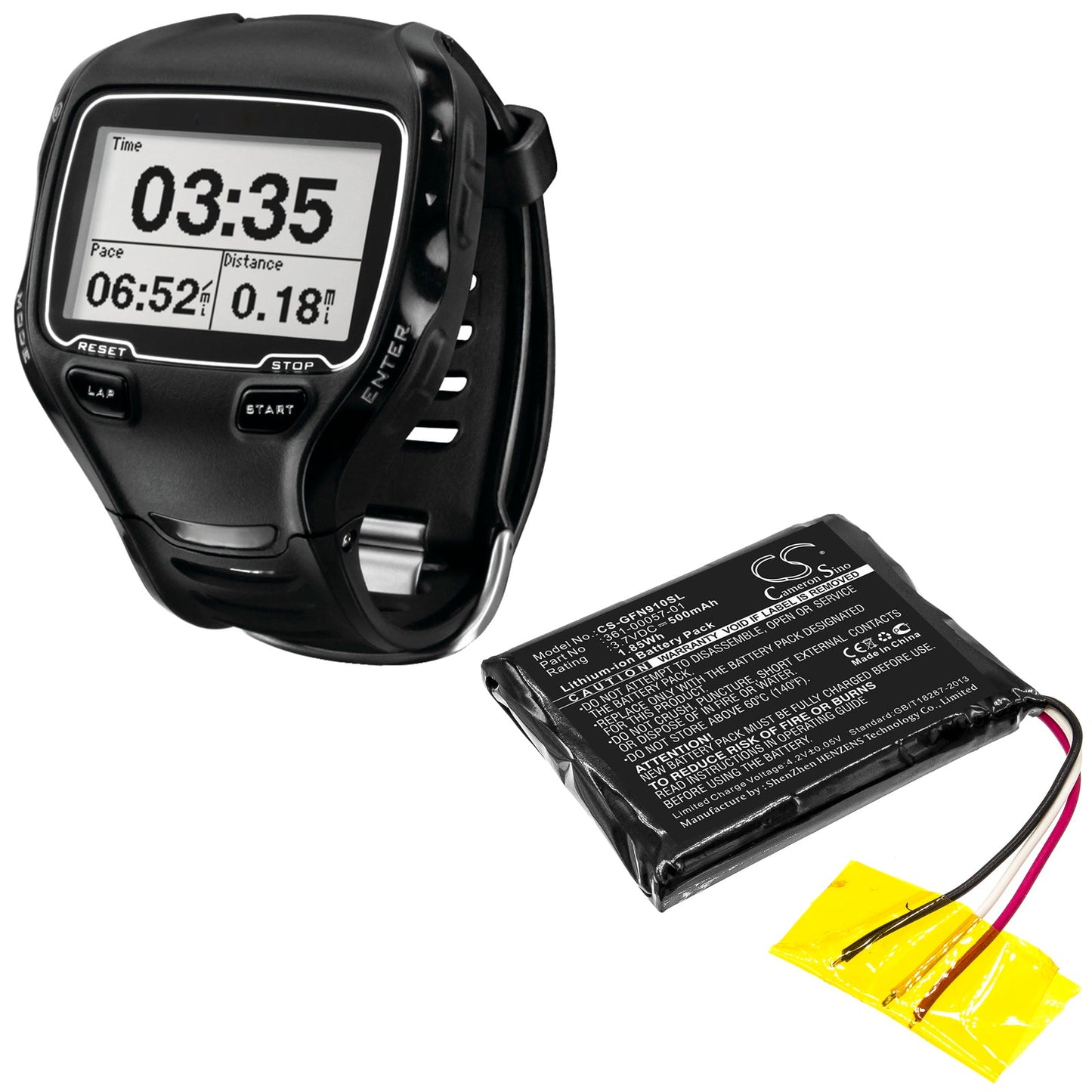Replacement Battery for Garmin forerunner 910XT – GPS, Navigator – 500mAh / 1.85Wh / 3.7V