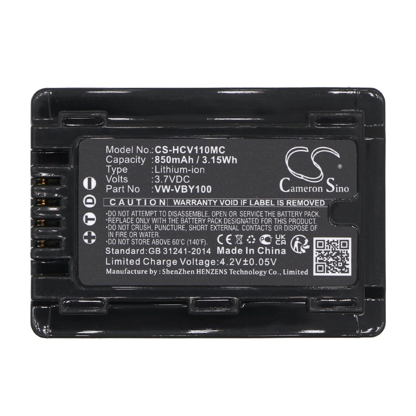 Replacement Battery for Panasonic HC-V110 – Camera – 850mAh/3.15Wh / 3.7V