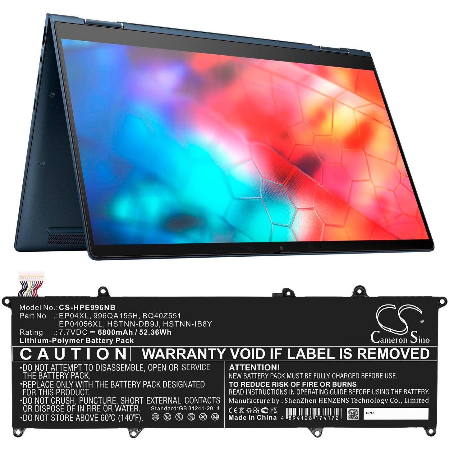 Replacement Battery for HP Elite Dragonfly G1 – Notebook, Laptop – 6800mAh / 52.36Wh / 7.7V