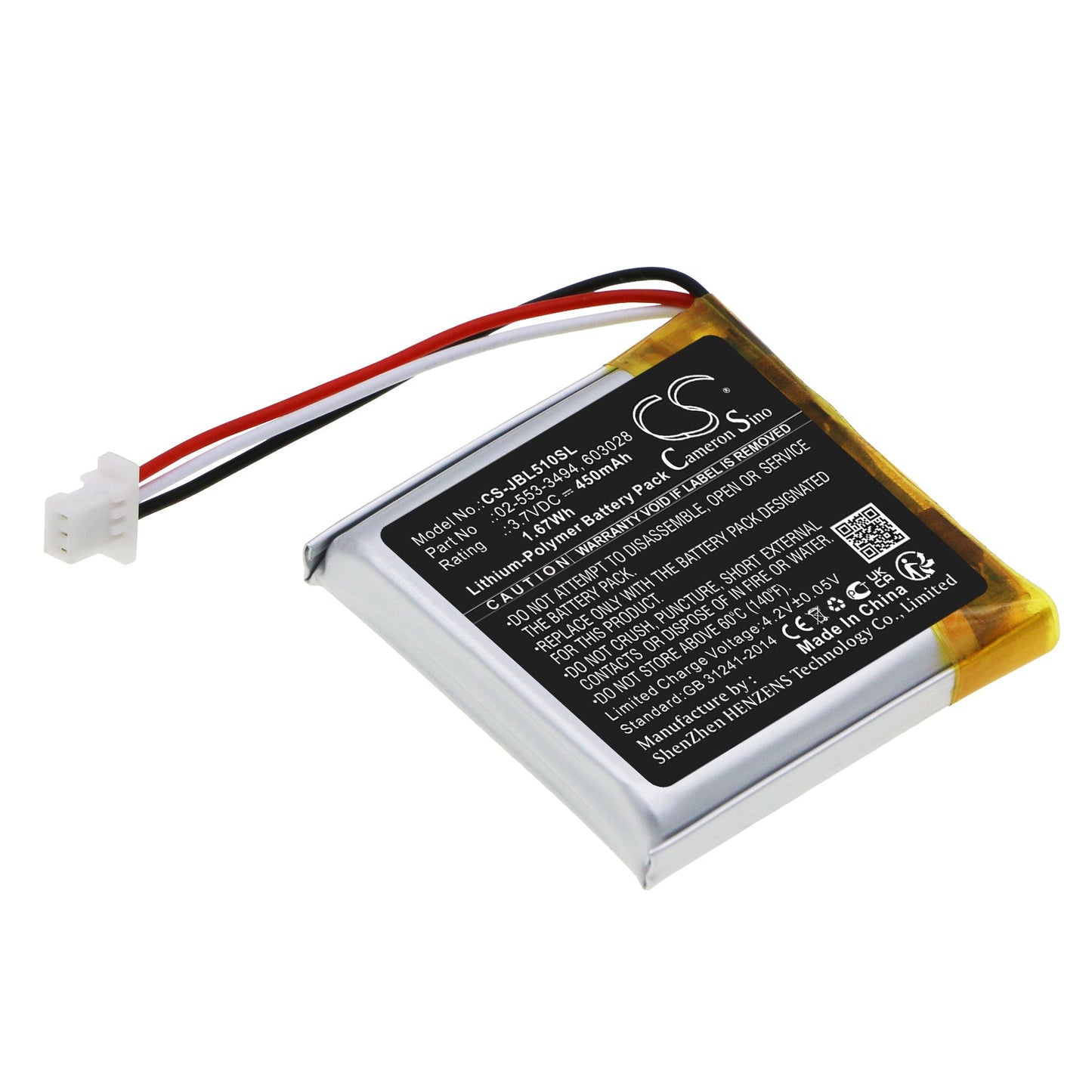 Replacement Battery for JBL Tune 500BT – Wireless Headset – 450mAh / 1.67Wh / 3.7V