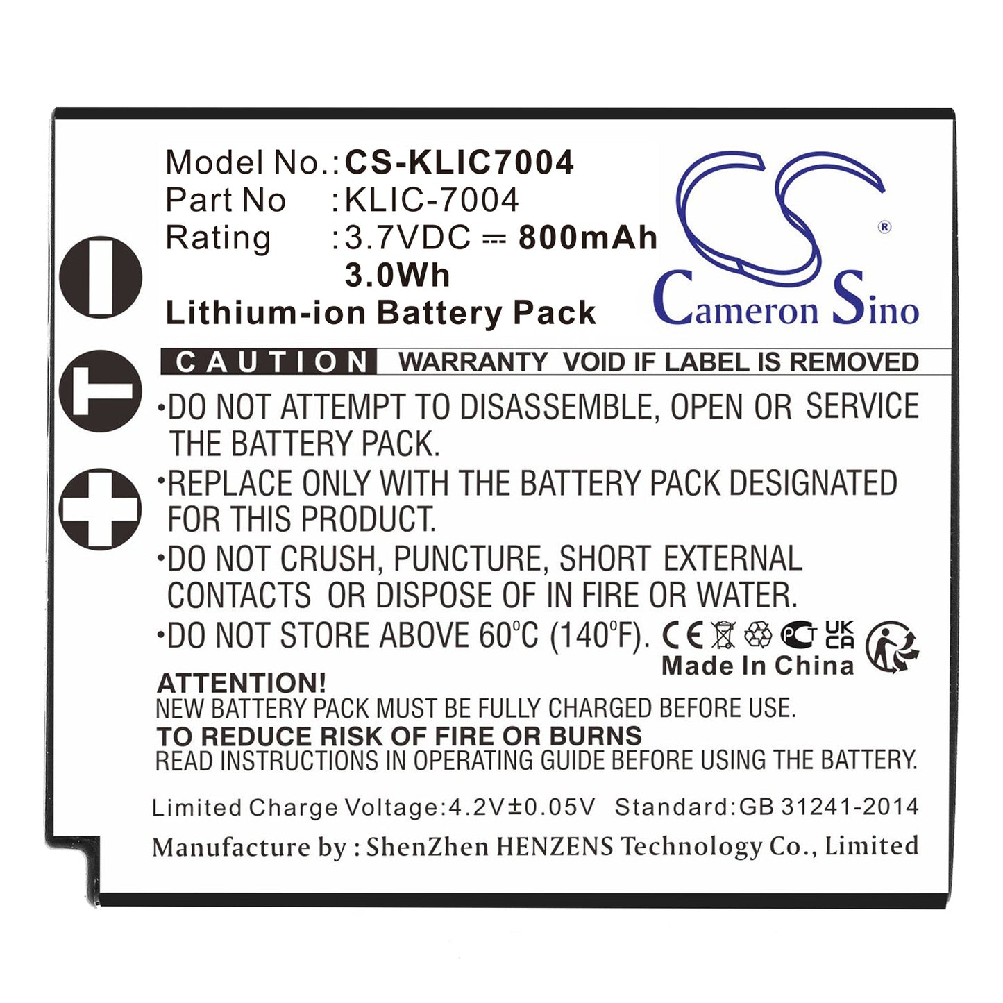 Replacement Battery for Kodak EasyShare M1033 – Camera – 800mAh/3.0Wh / 3.7V