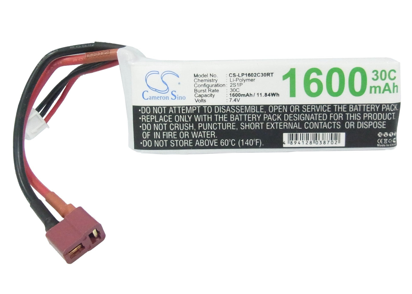 Replacement Battery for RC CS-LP1602C30RT – Heli/Airplane – 1600mAh / 11.84Wh / 7.4V