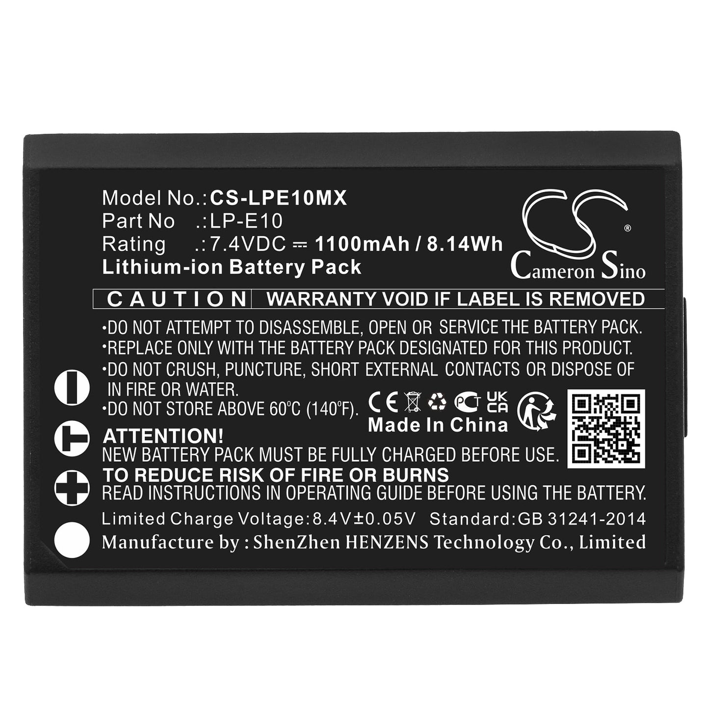 Replacement Battery for Canon DS126291 – Camera – 1100mAh / 8.14Wh / 7.4V