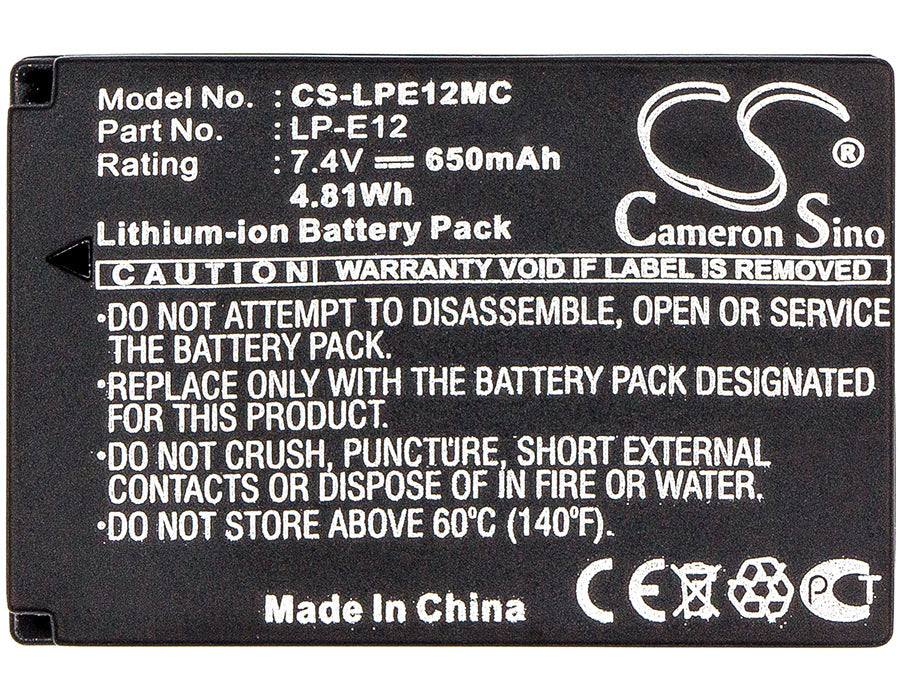 Replacement Battery for Canon EOS 100D – Camera – 650mAh / 4.81Wh / 7.4V
