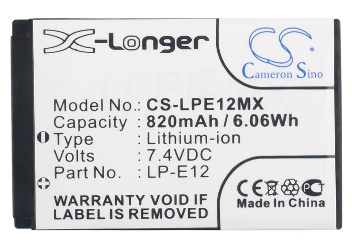 Replacement Battery for Canon EOS 100D – Camera – 820mAh / 6.07Wh / 7.4V