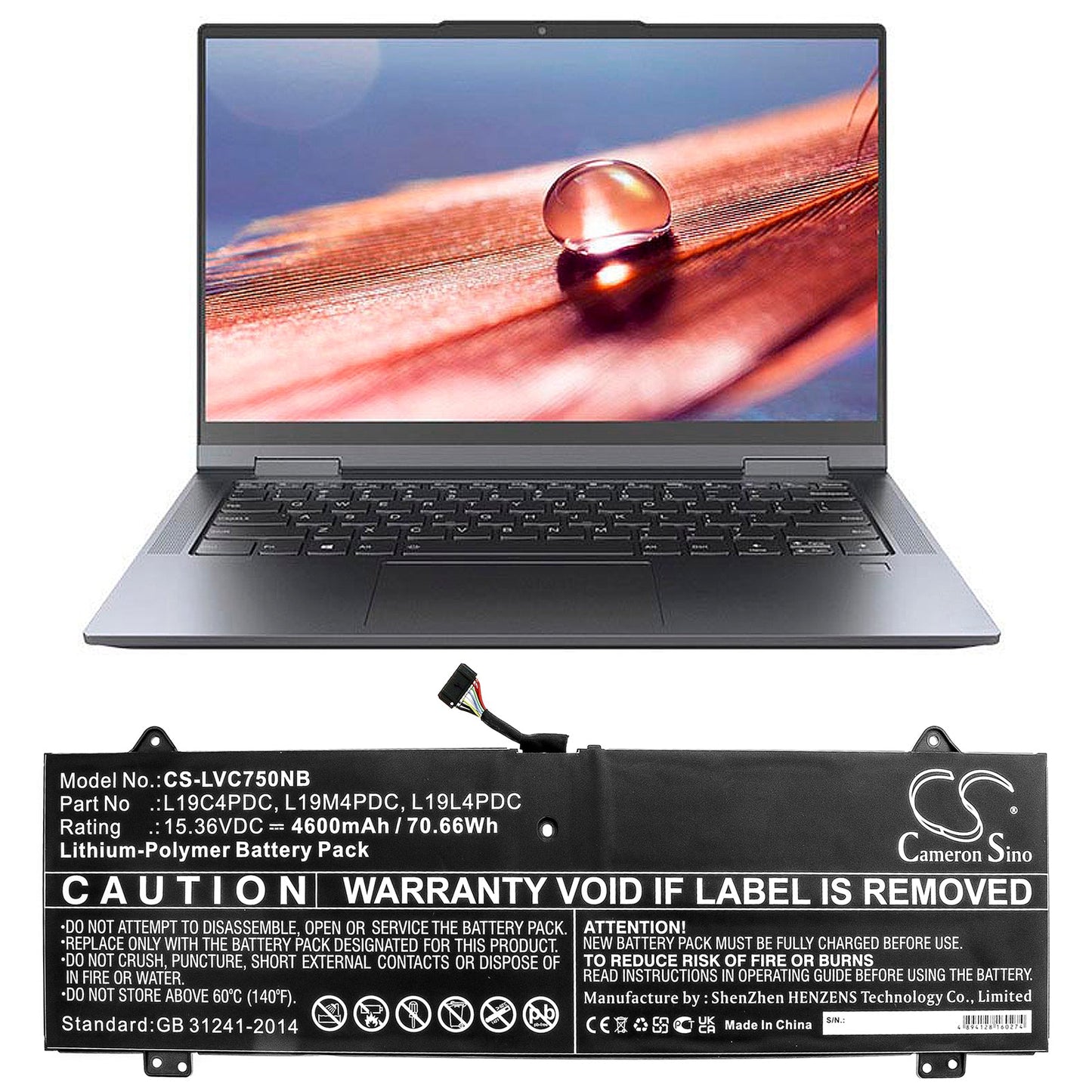 Replacement Battery for Lenovo Yoga 14C 2021 – Notebook, Laptop – 4600mAh / 70.66Wh / 15.36V