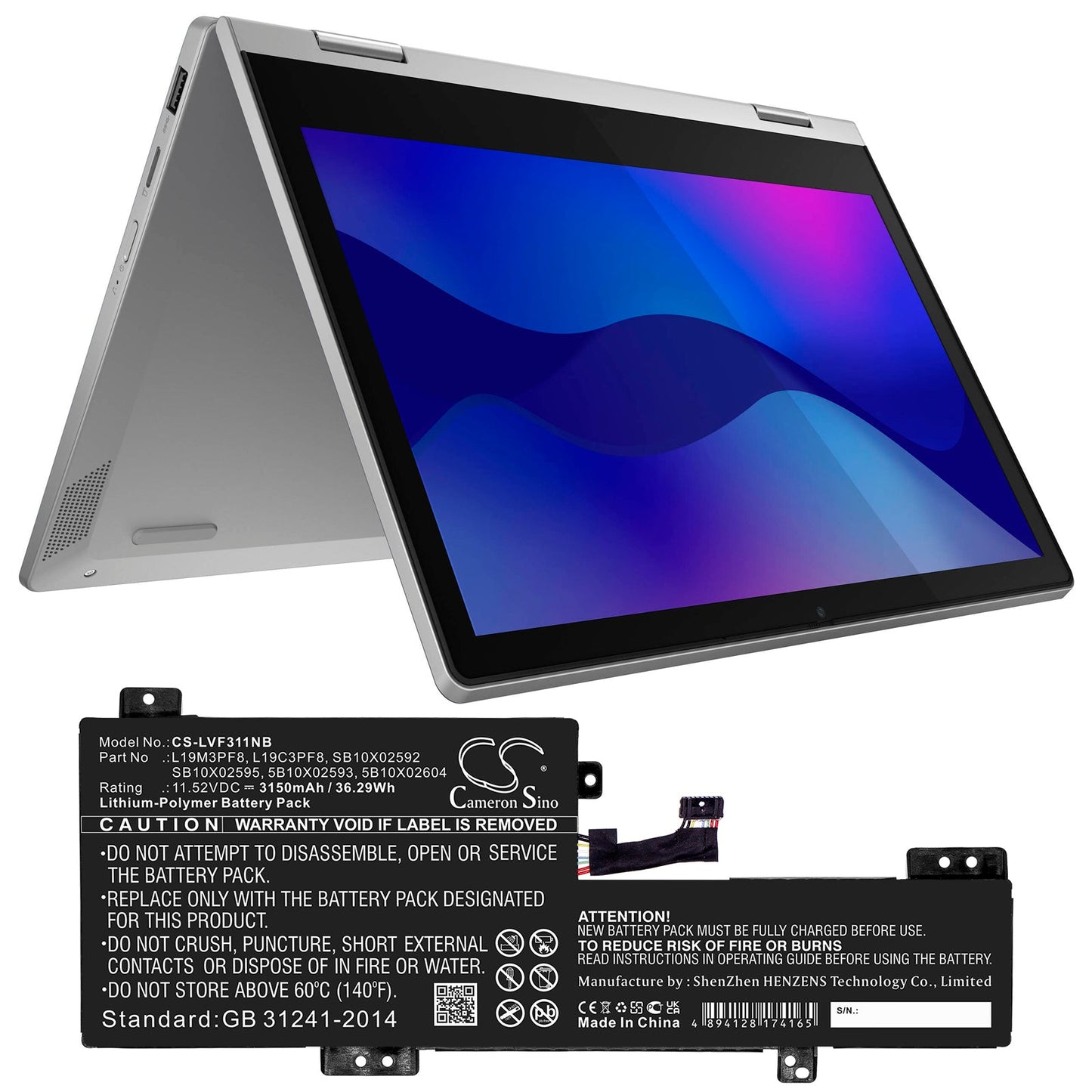 Replacement Battery for Lenovo Flex 3-11IGL05 82B2000XAU – Notebook, Laptop – 3150mAh / 36.29Wh / 11.52V