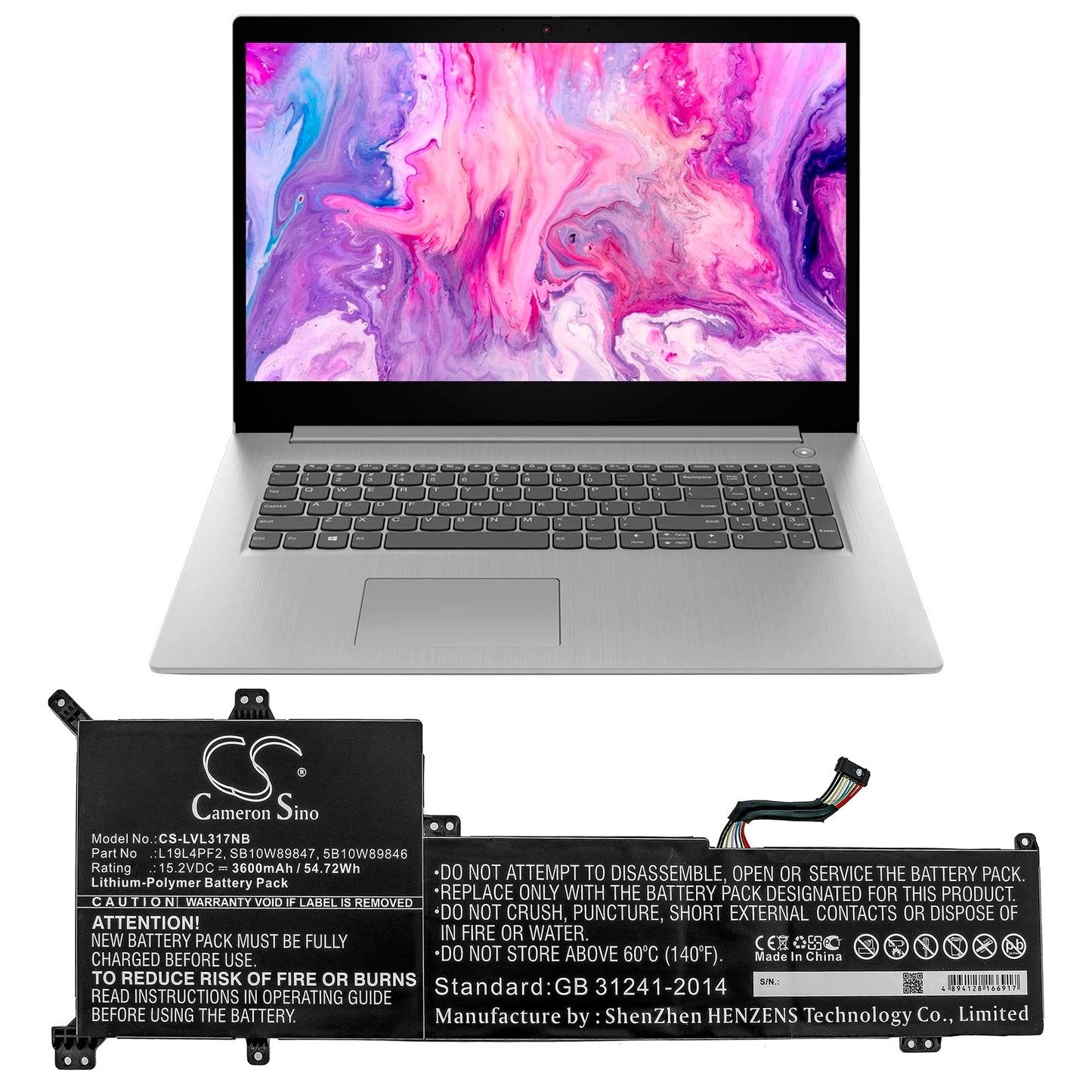 Replacement Battery for Lenovo IdeaPad 3-17ADA05 – Notebook, Laptop – 3600mAh / 54.72Wh / 15.2V