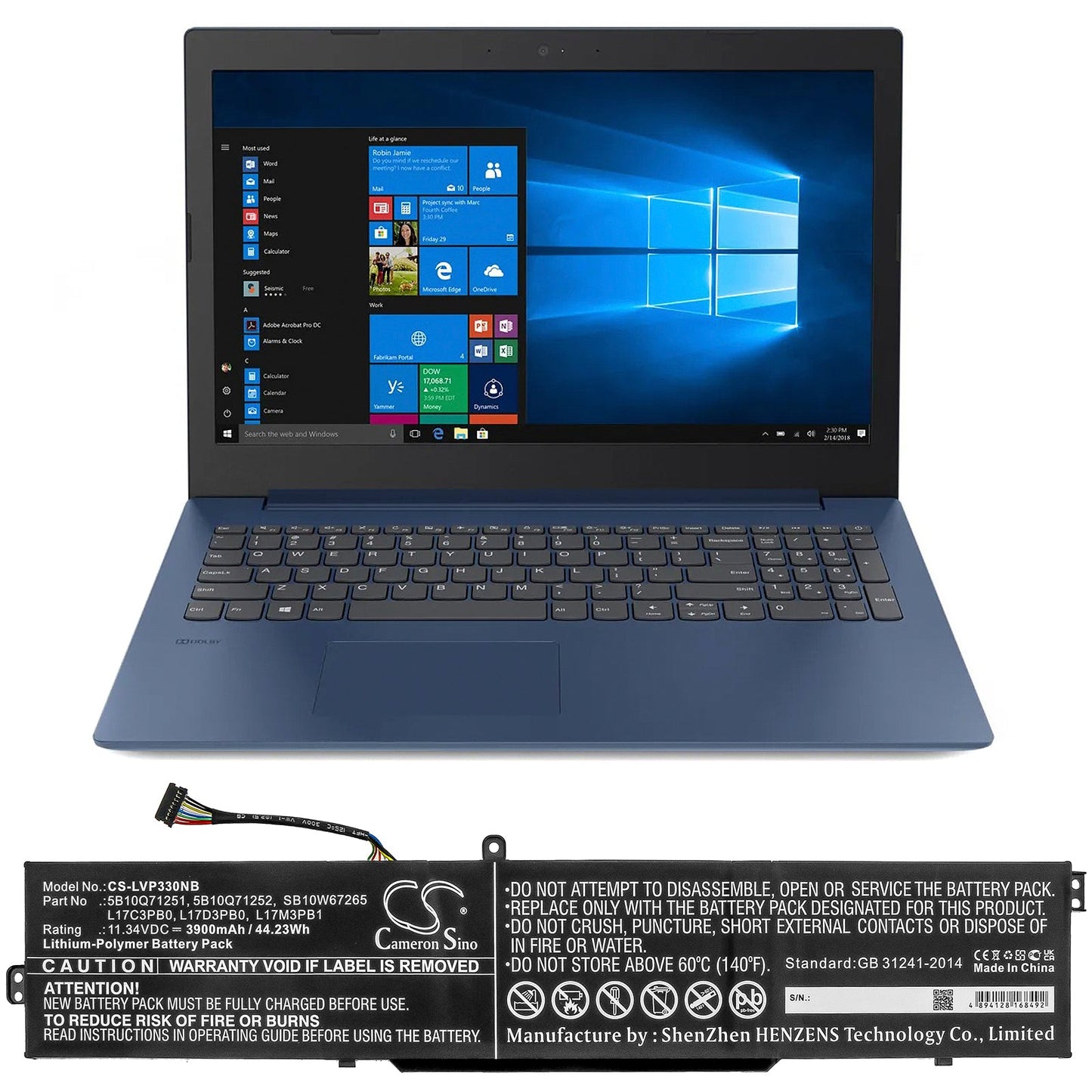 Replacement Battery for Lenovo IdeaPad 330-15ICH – Notebook, Laptop – 3900mAh / 44.23Wh / 11.34V