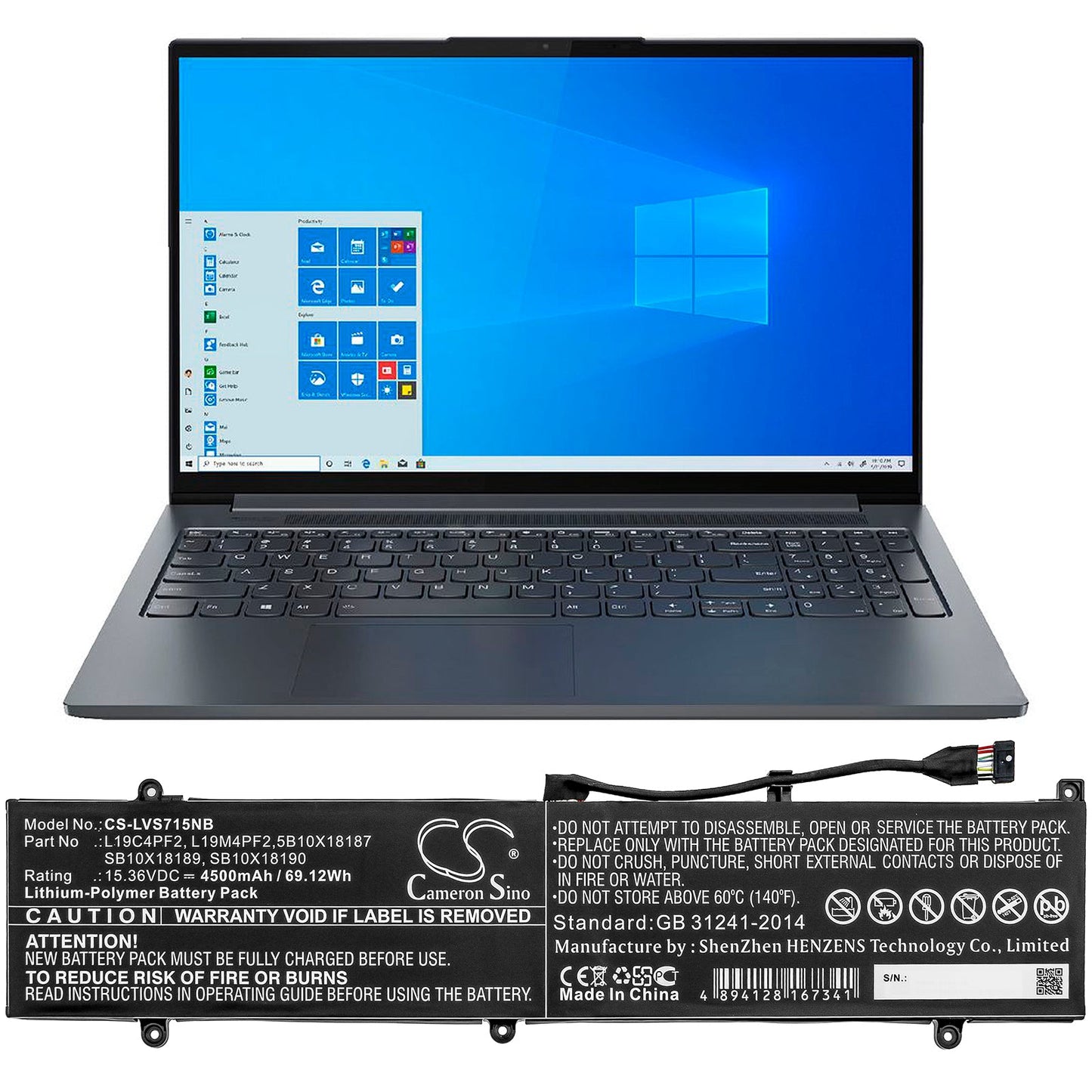 Replacement Battery for Lenovo Yoga Slim 7 15 – Notebook, Laptop – 4500mAh / 69.12Wh / 15.36V