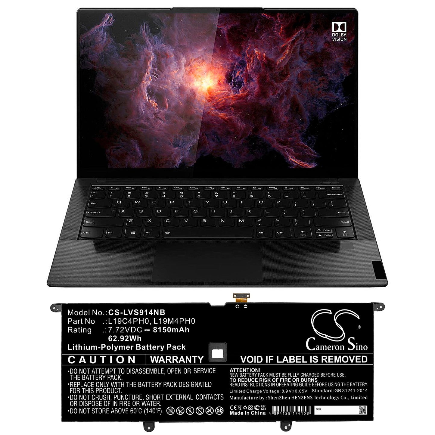 Replacement Battery for Lenovo Yoga Slim 9 14ITL5 82D10000UK – Notebook, Laptop – 8150mAh / 62.92Wh / 7.72V