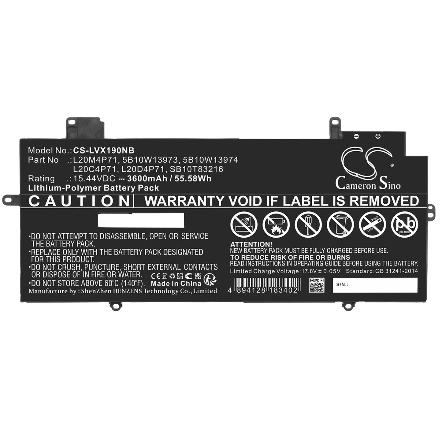 Replacement Battery for Lenovo ThinkPad X1 Carbon G9 20XW002D – Notebook, Laptop – 3600mAh / 55.58Wh / 15.44V
