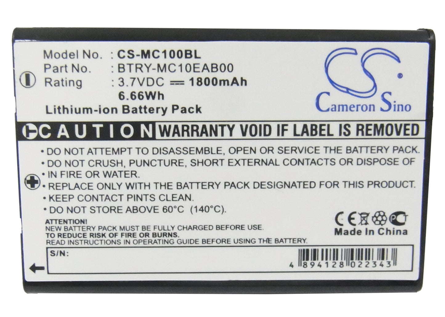 Replacement Battery for Wasp WDT3200 – Barcode Scanner – 1800mAh / 6.66Wh / 3.7V