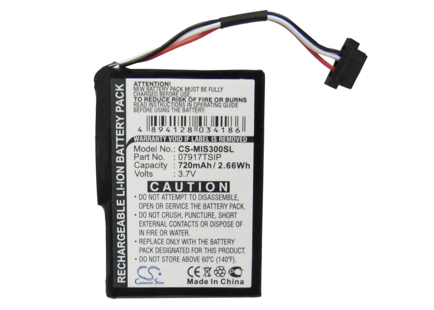 Replacement Battery for Mitac Mio Spirit 300 – GPS, Navigator – 720mAh / 3.7V