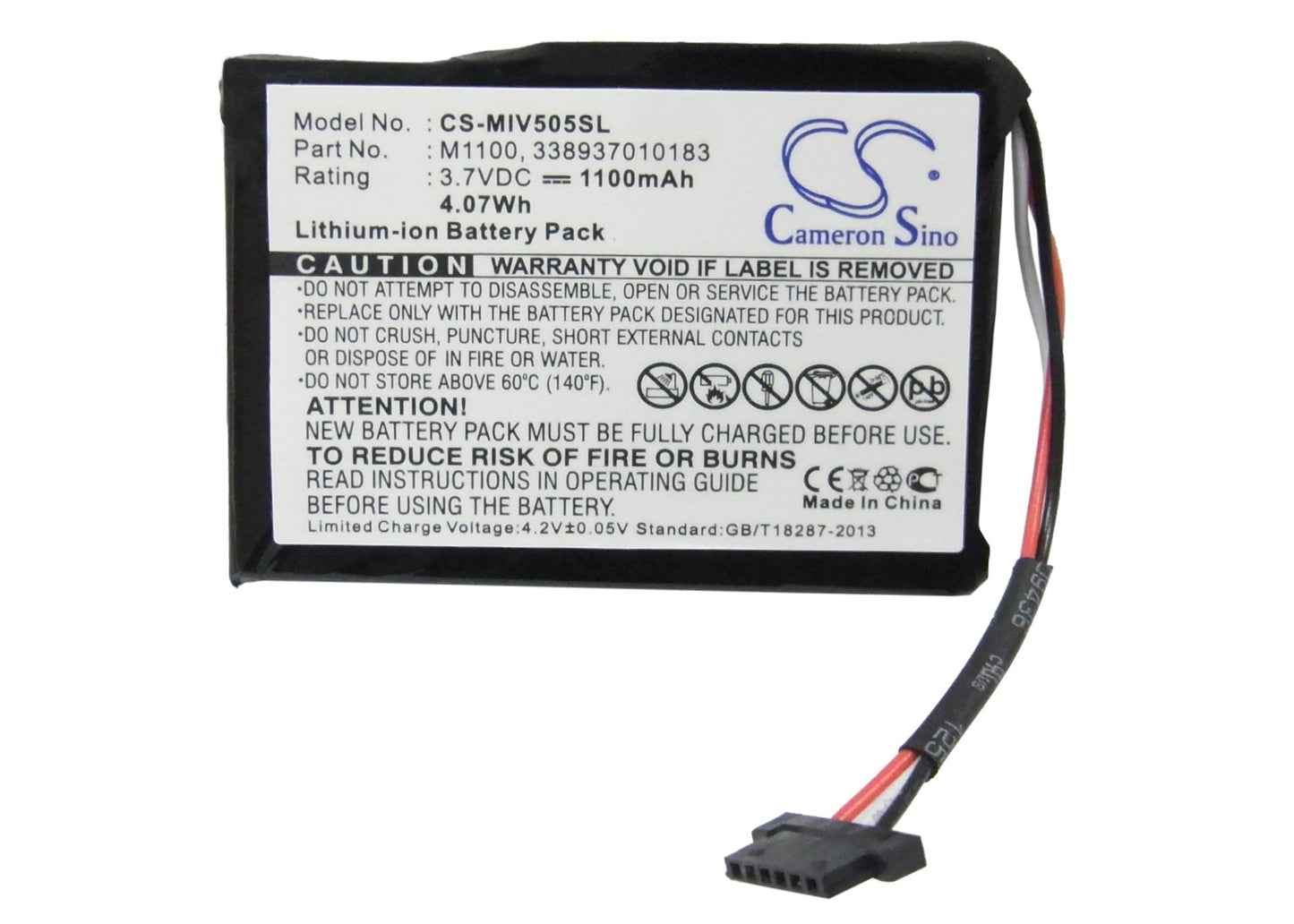 Replacement Battery for Mitac Mio Spirit V505 TV – GPS, Navigator – 1100mAh / 4.07Wh / 3.7V