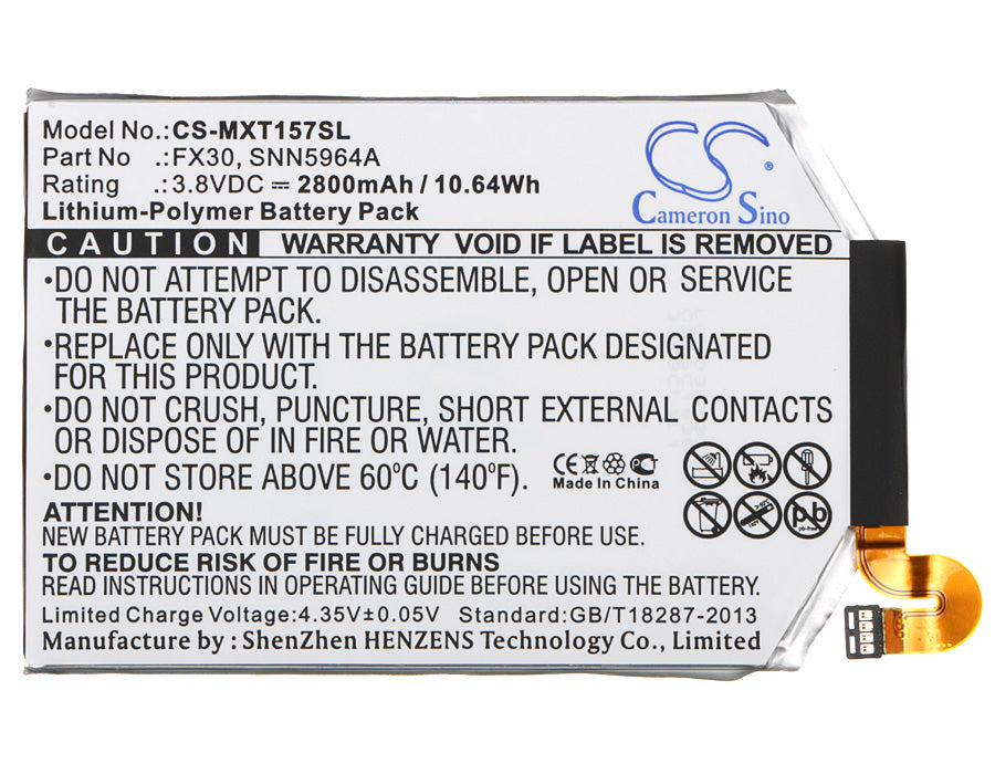 Replacement Battery for Motorola Moto X Pure Edition – Mobile, SmartPhone – 2800mAh / 10.64Wh / 3.8V