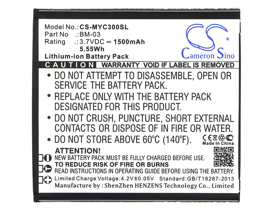 Replacement Battery for Myphone C-Smart – Mobile, SmartPhone – 1500mAh / 5.55Wh / 3.7V