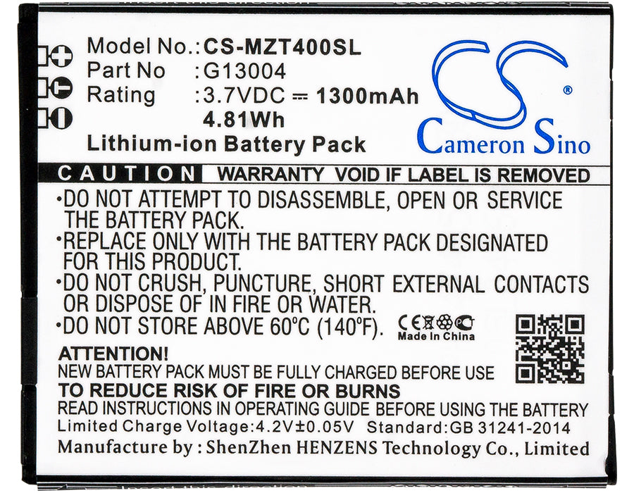 Replacement Battery for NAVON Mizu T400 – Mobile, SmartPhone – 1300mAh / 4.81Wh / 3.7V
