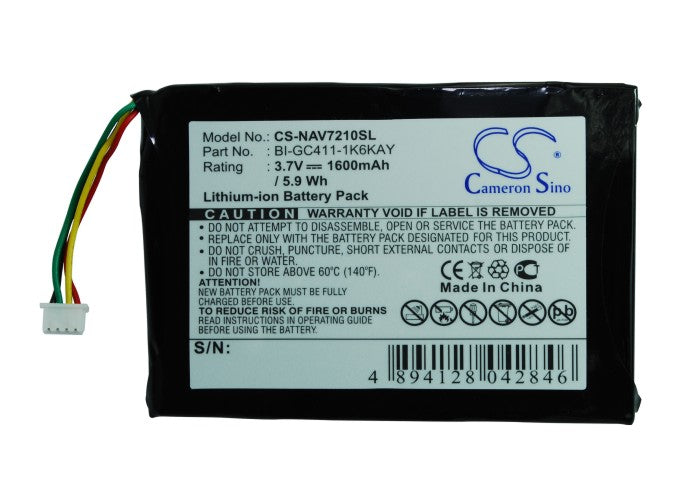 Replacement Battery for Navigon 7210 – GPS, Navigator – 1600mAh/5.9Wh / 3.7V