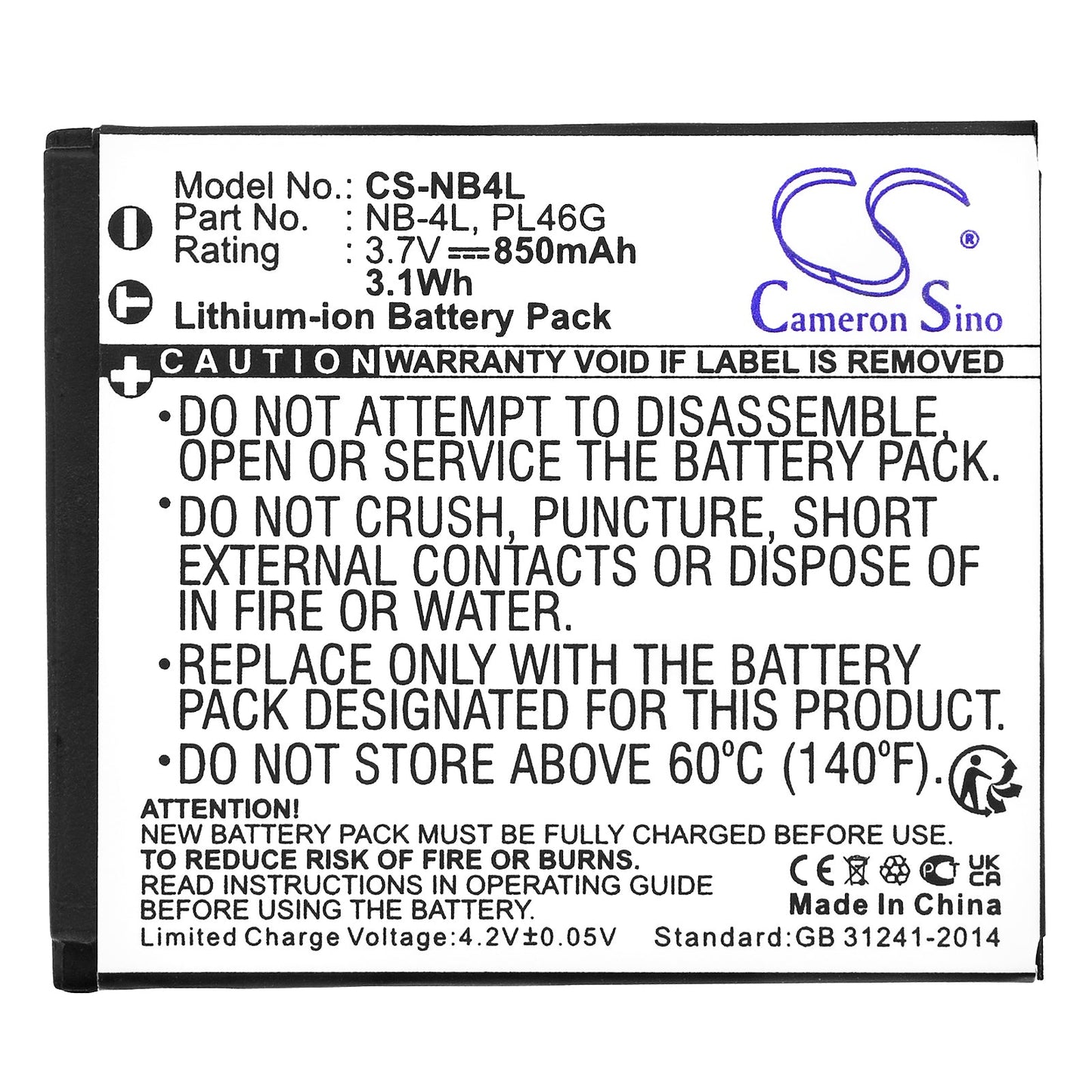 Replacement Battery for Canon Digital IXUS 100 IS – Camera – 850mAh/3.1Wh / 3.7V