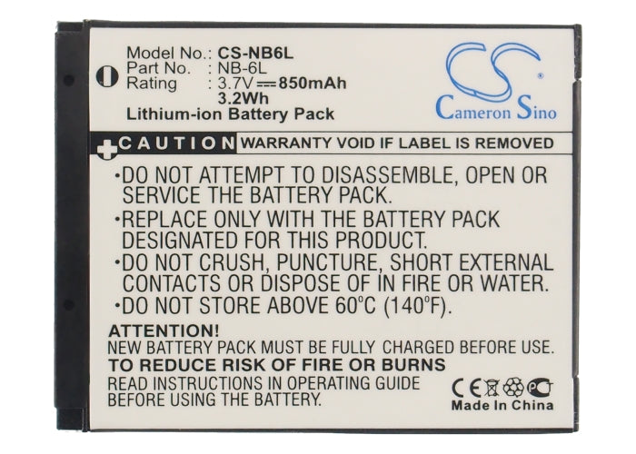Replacement Battery for Canon Digital IXUS 200 IS – Camera – 850mAh / 3.15Wh / 3.7V