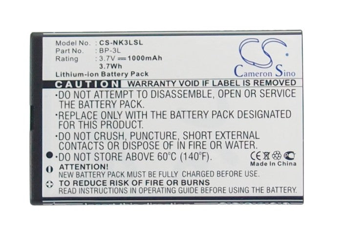 Replacement Battery for Nokia 303 – Mobile, SmartPhone – 1000mAh/3.7Wh / 3.7V