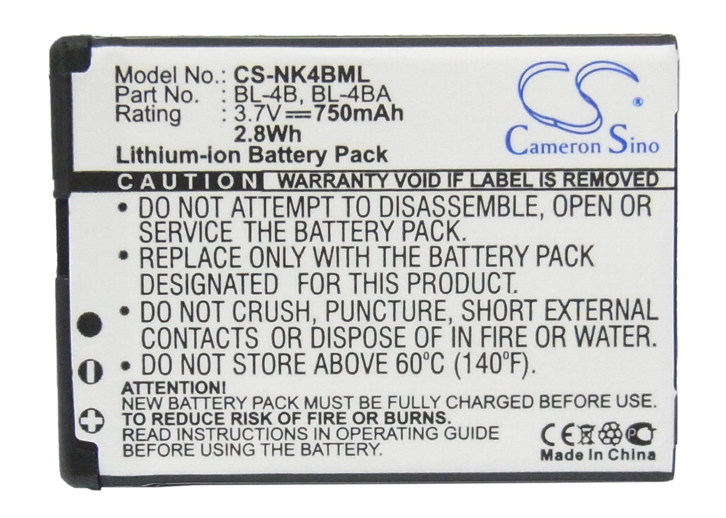 Replacement Battery for Nokia 1606 – Mobile, SmartPhone – 750mAh / 2.78Wh / 3.7V