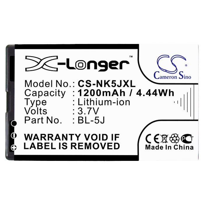 Replacement Battery for Nokia 5230 – Mobile, SmartPhone – 1200mAh / 4.44Wh / 3.7V