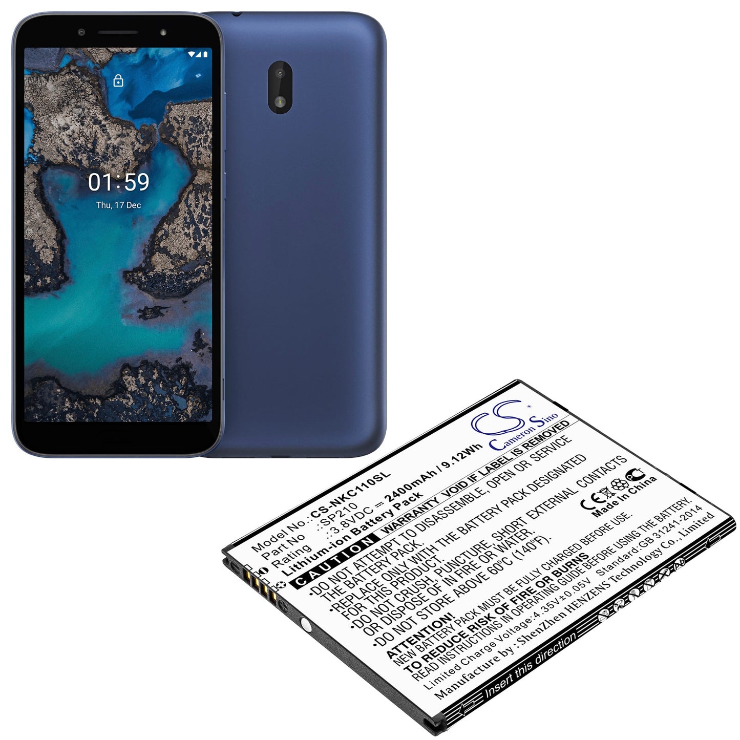 Replacement Battery for Nokia C1 Plus – Mobile, SmartPhone – 2400mAh / 9.12Wh / 3.8V