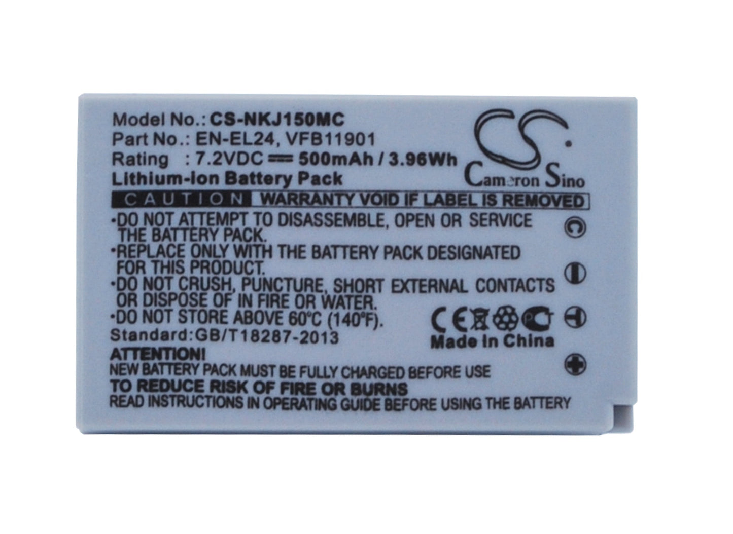 Replacement Battery for Nikon 1 J5 – Camera – 500mAh / 3.96Wh / 7.2V